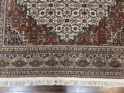 Indo Persian Hand Knotted Wool Rug 7x10 Cream Medallion Vintage Oriental Carpet