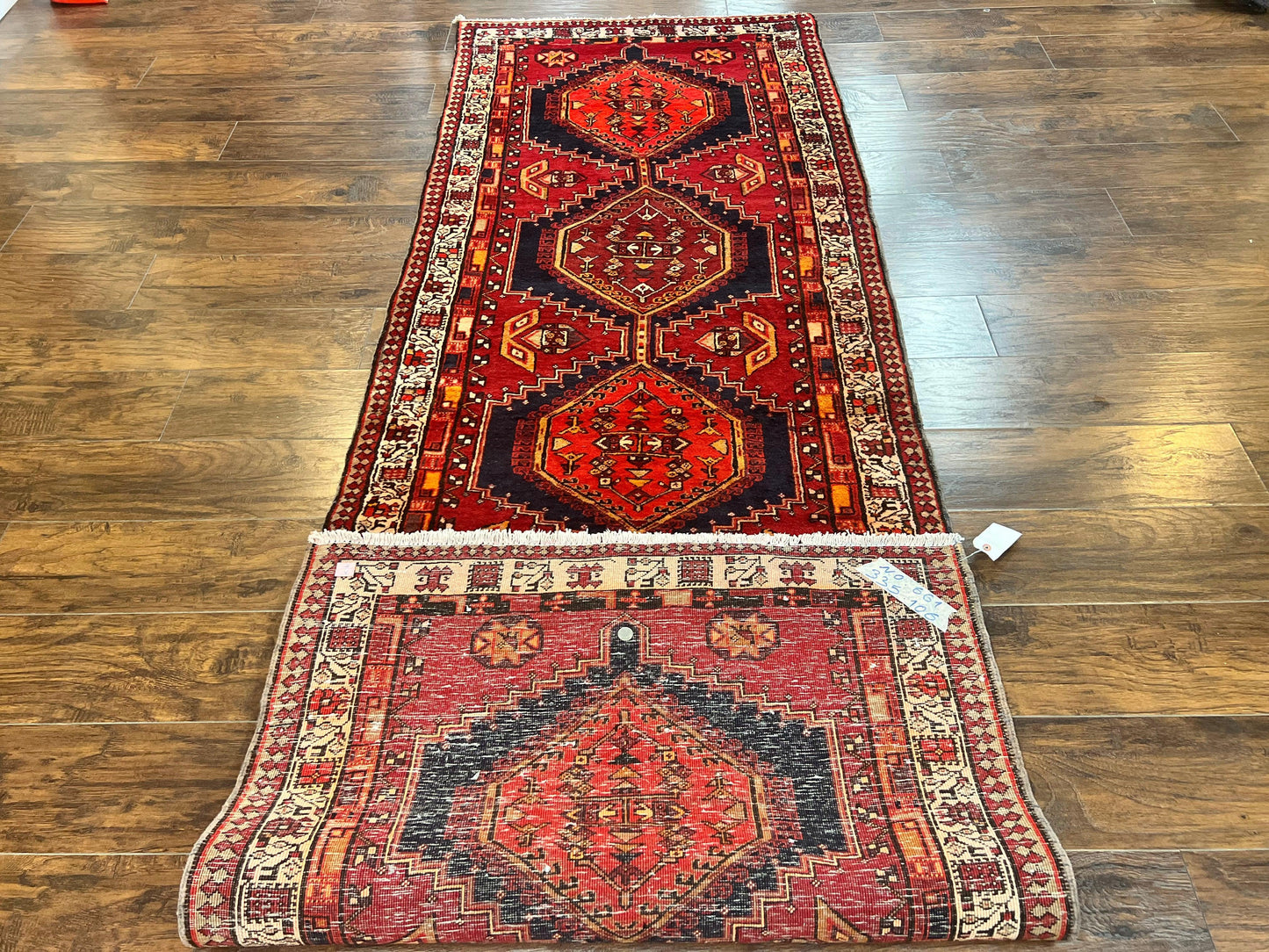 Persian Heriz Runner Rug Handmade Wool Medallion Geometric Red Antique Vintage Hand Knotted