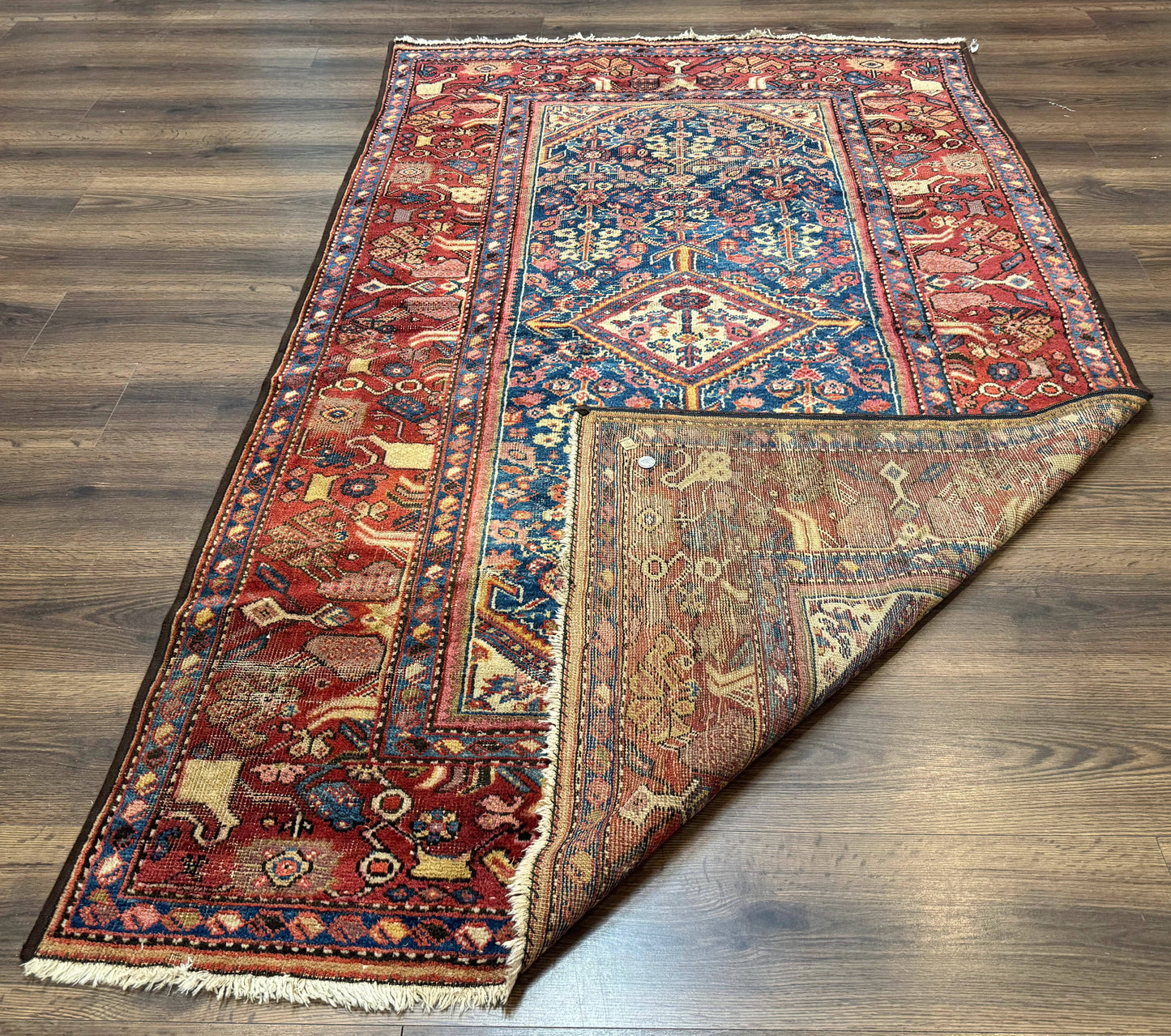 Antique Persian Rug Malayer 4x7 Blue And Red Rare Carpet Vintage Collectible