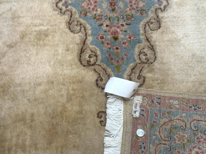 Persian Kerman Rug 6x9 Pastel Colors Semi Open Field Medallion Wool Hand Knotted