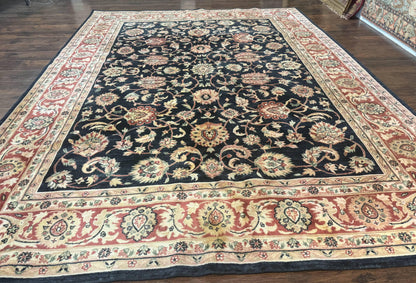 Vintage Oriental Rug 8x11 Floral Persian Design Turkish Power Loomed Rug Navy Blue Red Cream