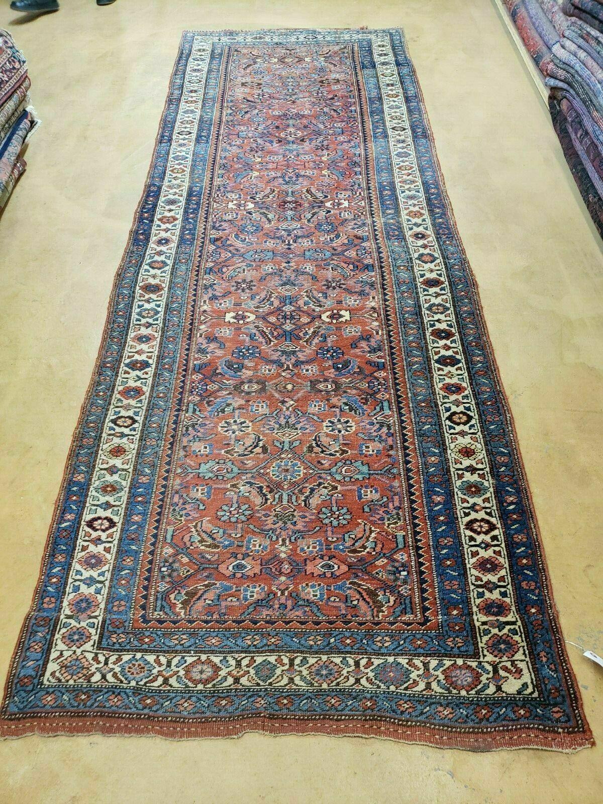 Antique Handmade Turkish Wool Rug Runner 3 Ft 8 In By 11 Ft Veg Dye Rust Red