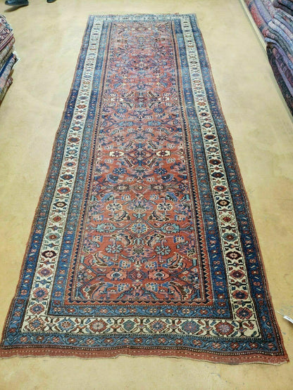 Antique Handmade Turkish Wool Rug Runner 3 Ft 8 In By 11 Ft Veg Dye Rust Red