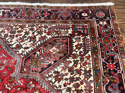 Persian Heriz Rug 10x13 Wool Hand Knotted Antique Carpet Red Ivory Geometric Tribal