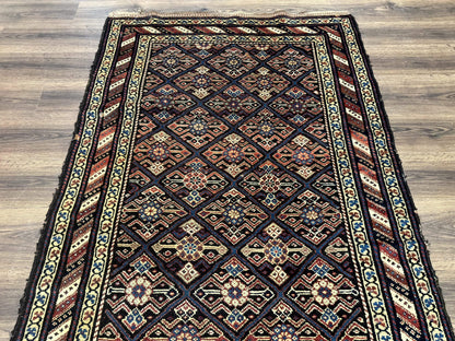 Antique Persian Rug Kurdish Runner 4x9 Panel Design Rainbow Border Rare Tribal Rug