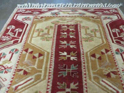 Vintage Turkish Kazak Wool Rug 4x6 Handmade Knotted Carpet Milas Origin