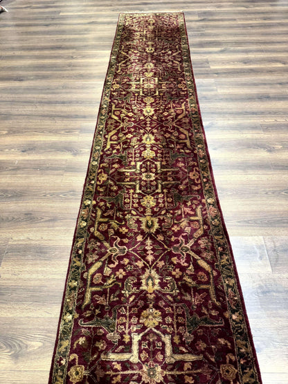 Indo Persian Runner Rug Wool Handmade Maroon 2.7 By 13.8 Hallway
