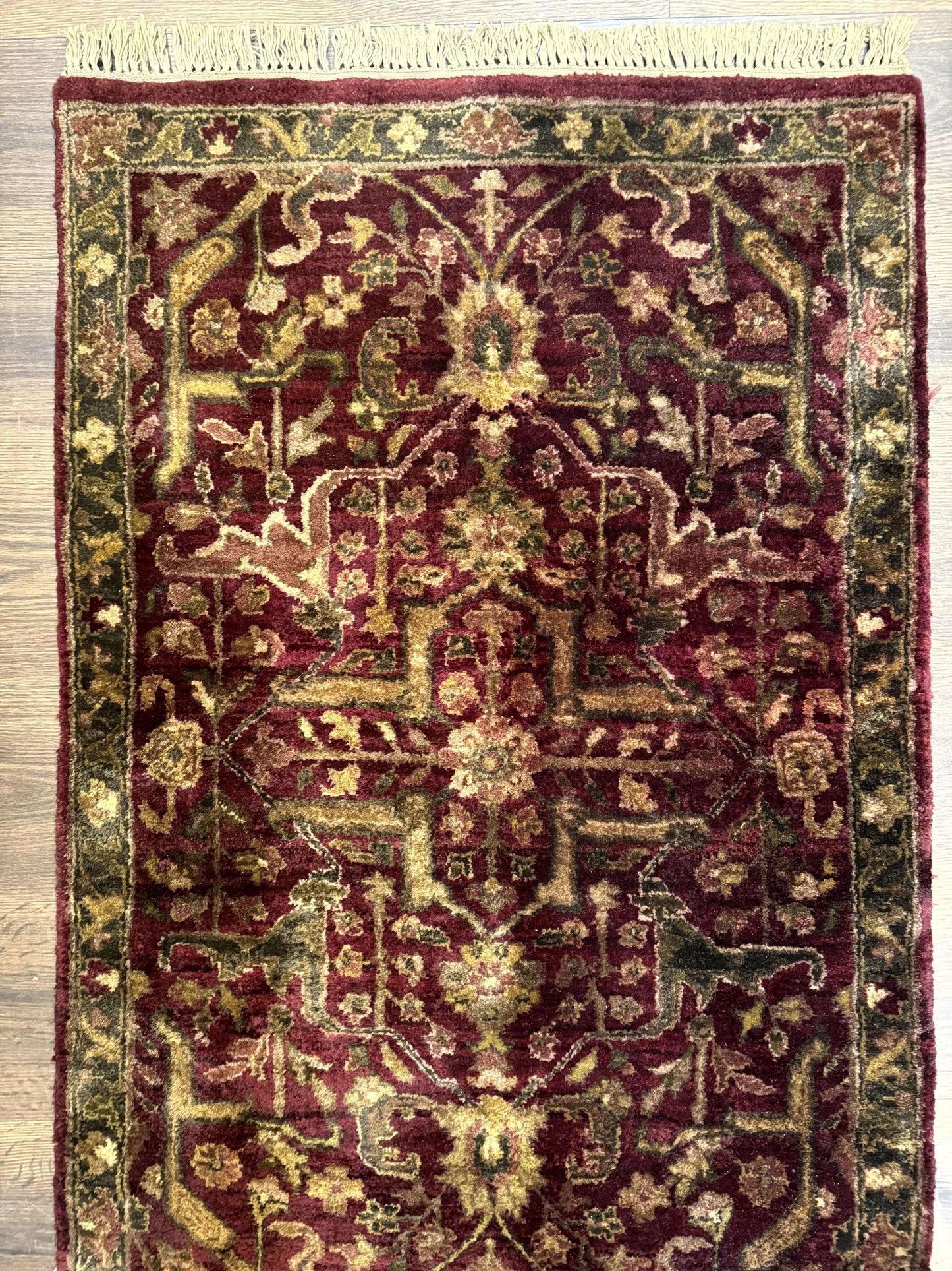 Indo Persian Runner Rug Wool Handmade Maroon 2.7 By 13.8 Hallway