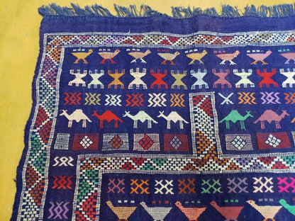 Kilim Rug Vintage Indian Wool Blue Birds Runner