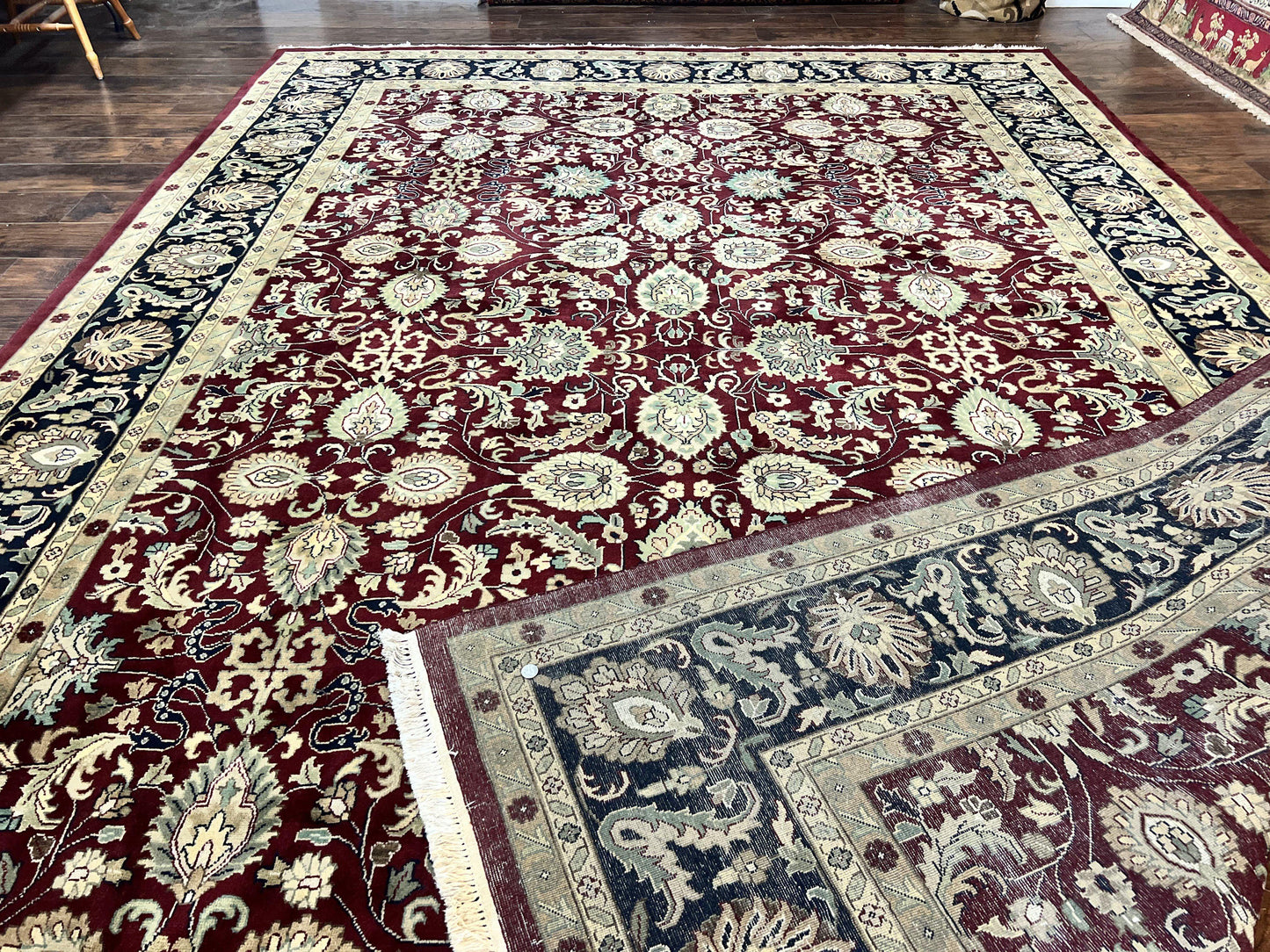 Indo Persian Rug 10x14 Hand Knotted Wool Floral Allover Vintage Handmade Carpet