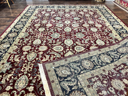 Indo Persian Rug 10x14 Hand Knotted Wool Floral Allover Vintage Handmade Carpet