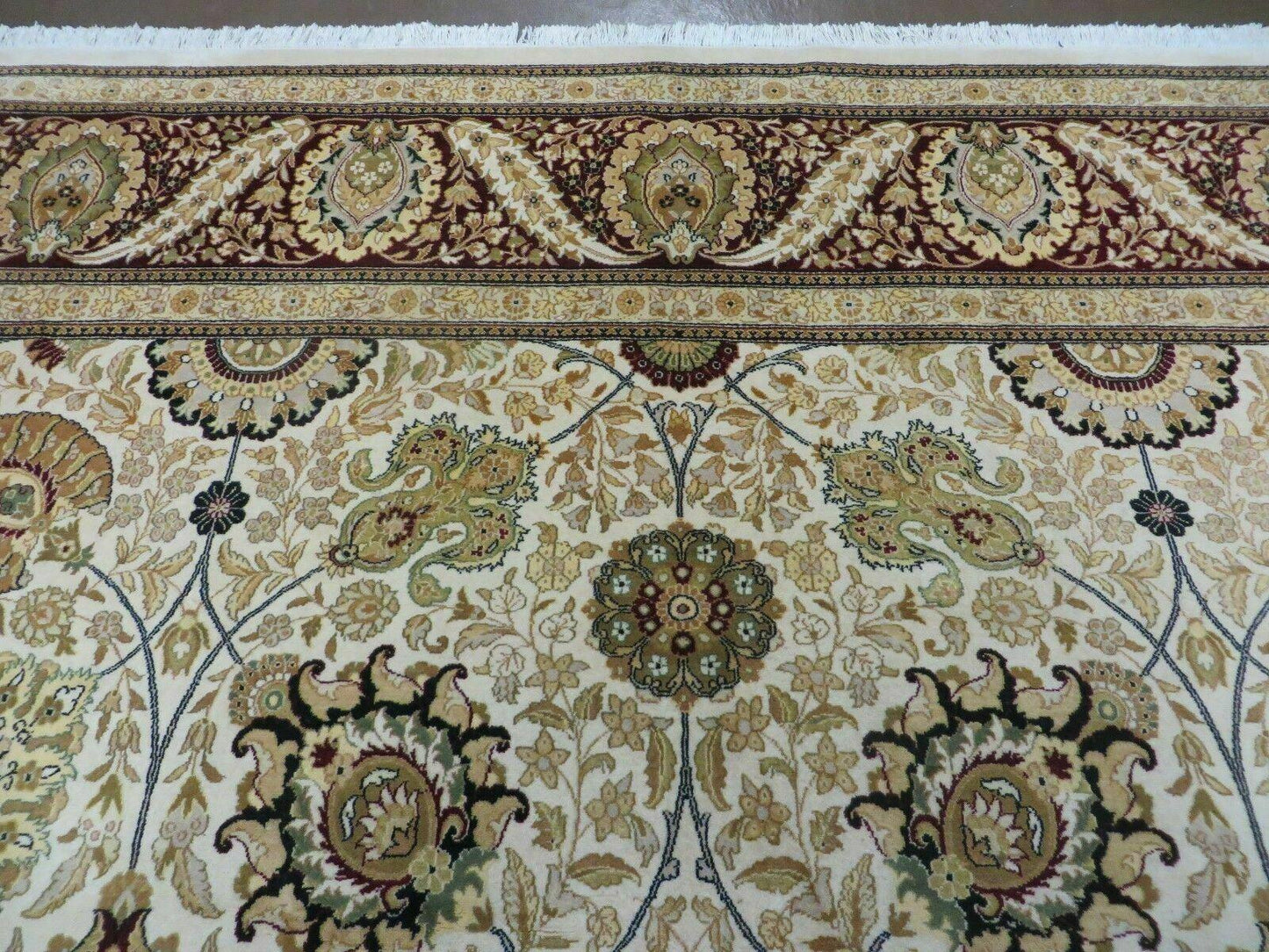 Vintage Handmade Wool Rug Pakistani Floral Design 9 By 12 Feet Vegetable Dye