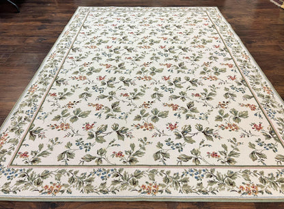 Stark Rug Vintage 7x10 Ivory And Green European Aubusson Design Wool Floral Carpet