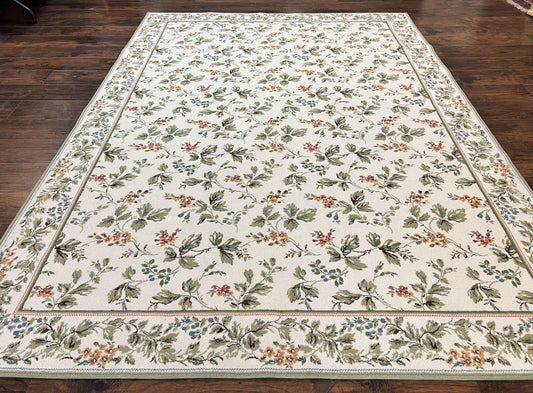 Stark Rug Vintage 7x10 Ivory And Green European Aubusson Design Wool Floral Carpet