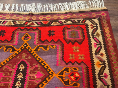 Persian Kurdish Zarand Kilim Rug 5x9 Runner With Red Field And Geometric Medallions