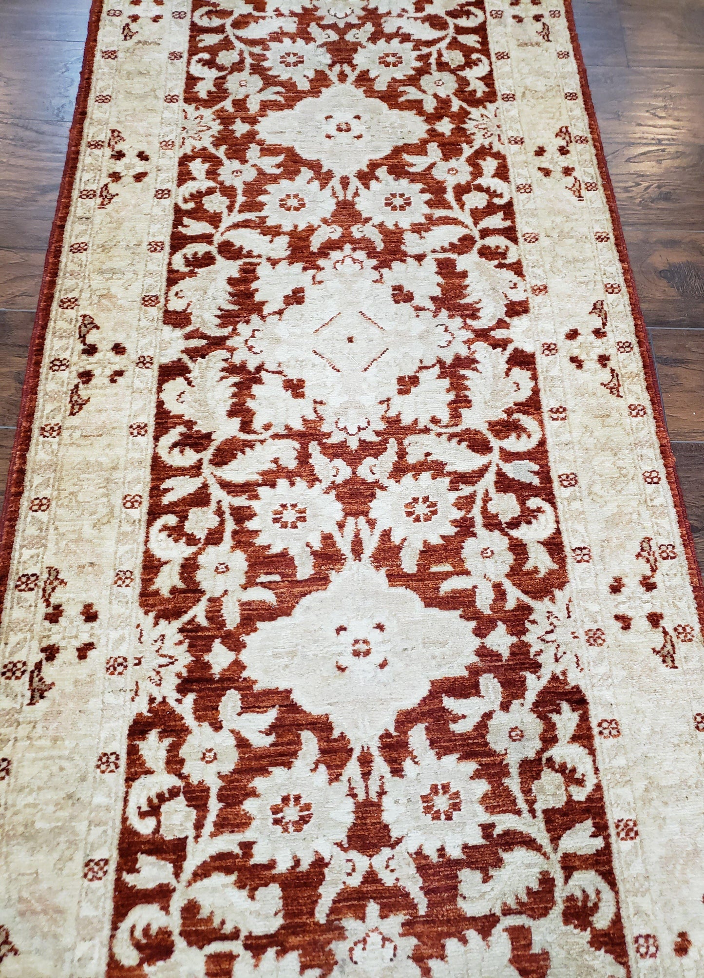Runner Rug Peshawar Chobi 21 Ft Hallway Wool Handmade Maroon Beige Floral