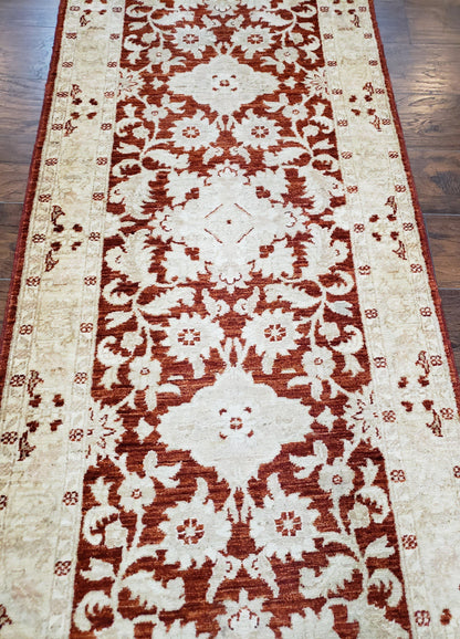 Runner Rug Peshawar Chobi 21 Ft Hallway Wool Handmade Maroon Beige Floral