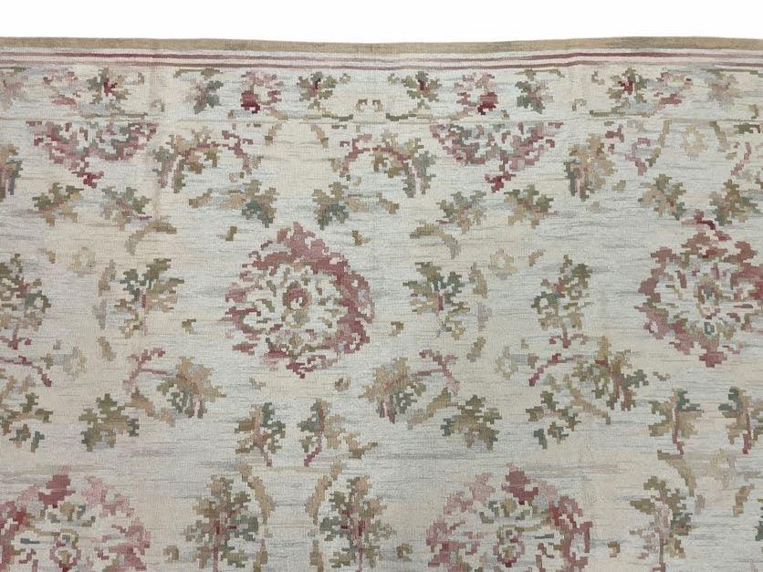 Aubusson Needlepoint Rug 9x12 Handmade Wool Floral Design Beige French European