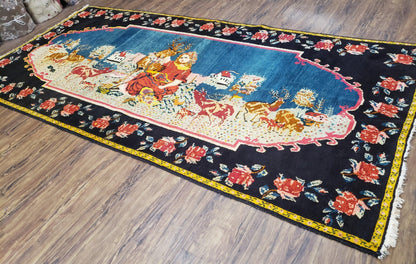 Antique Persian Pictorial Rug Hand Knotted Wool Carpet 4ft 6in By 9ft Blue Roses Caucasian