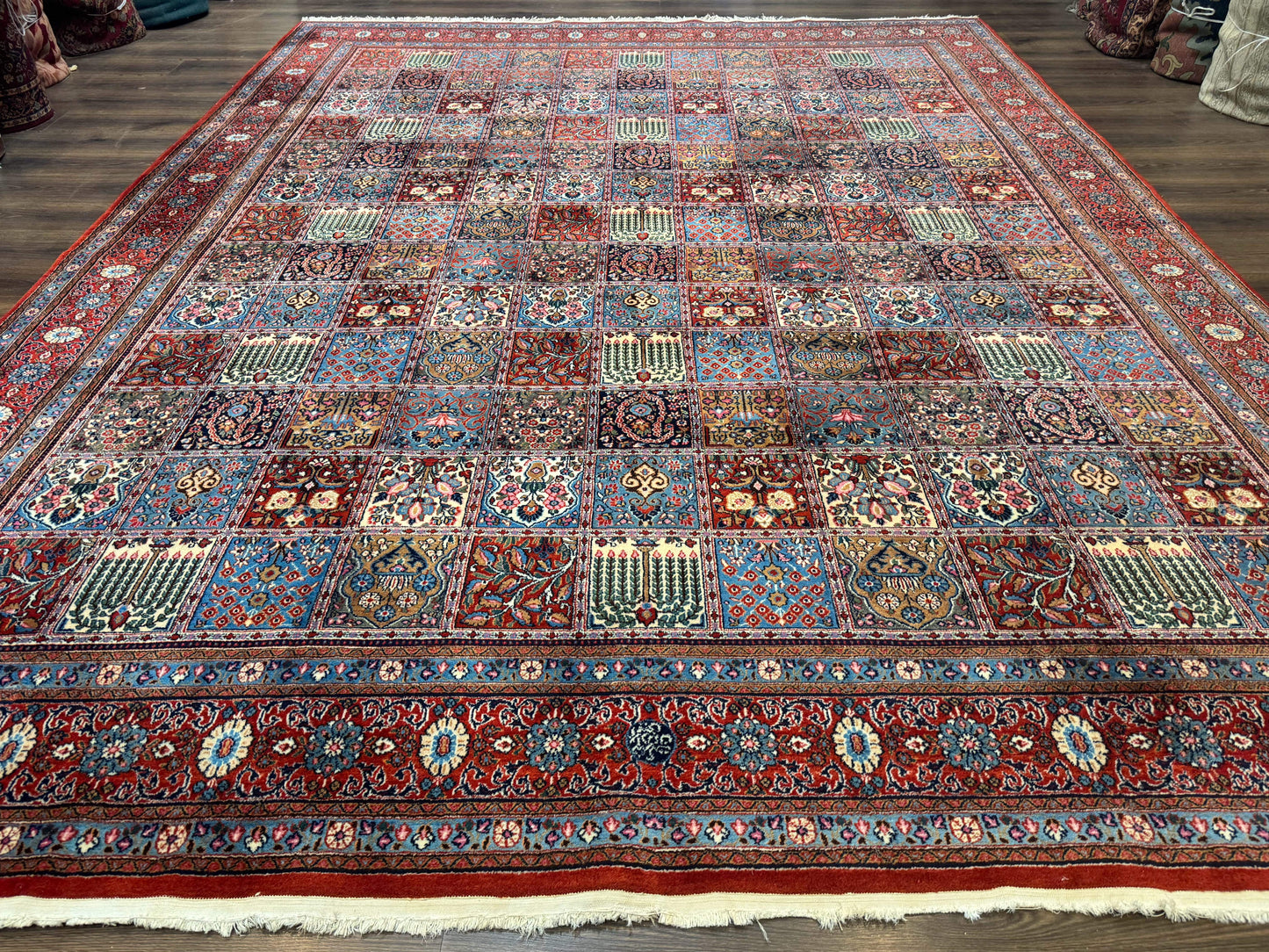 Persian Qum Rug 10x13 Panel Design Signed Red Multicolor 260 KPSI