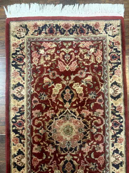 Persian Runner Rug 2x6 Hand Knotted Wool Silk Highlights Vintage Floral Medallion