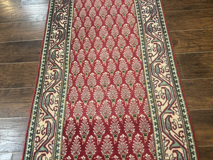 Persian Tabriz Runner Rug 3x16 Wool Hallway Red Cream Paisley Boteh Design