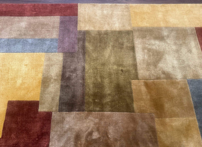 Tibetan Wool Rug 8x10 Modern Handknotted Multicolor Thick Pile