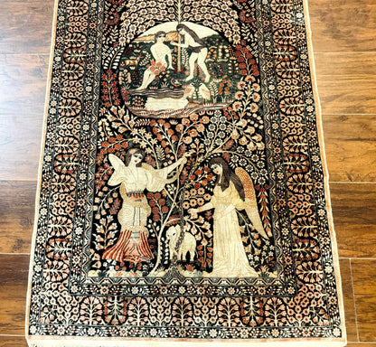 Sino Persian Pictorial Rug Garden Of Eden Adam And Eve Tree Of Life Design Silk Hand Knotted 580 KPSI Masterpiece 2.7x4