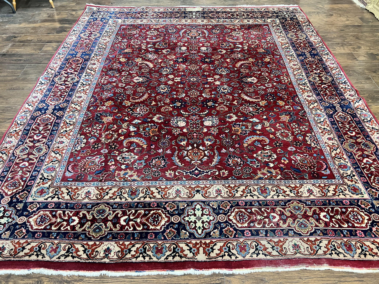 Persian Mashad Hand Knotted Wool Rug 8x10 Red Floral Allover Traditional