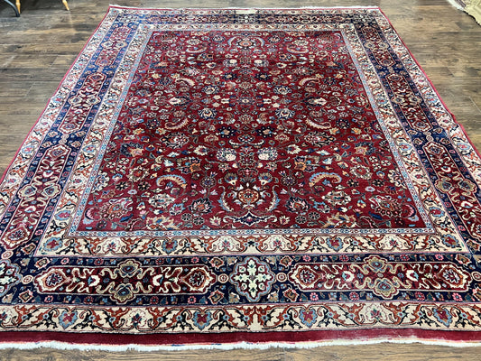 Persian Mashad Hand Knotted Wool Rug 8x10 Red Floral Allover Traditional