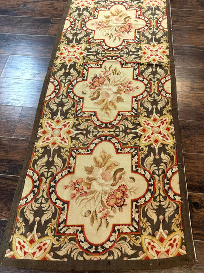Needlepoint Runner Rug European French Design Handmade Wool Vintage