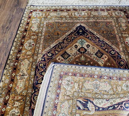 Persian Qum Silk Prayer Rug Hand Knotted 3ft 6in by 5ft Semi Antique