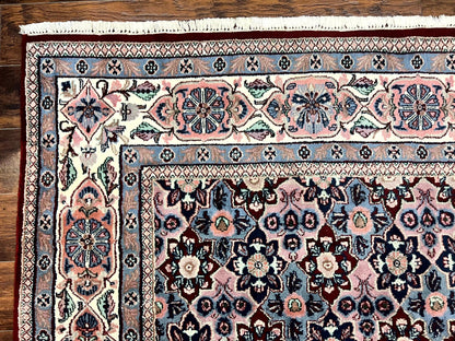 Indo Persian Rug 8x10 Handmade Vintage Wool Floral Allover Pattern Navy Ivory