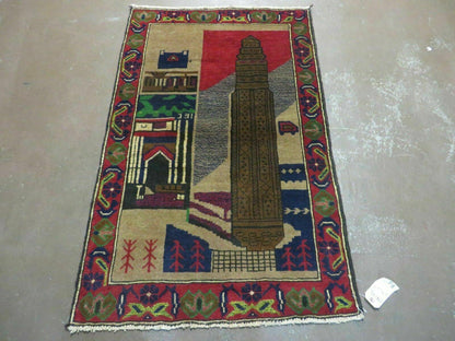 Afghan Balouch Pictorial Wool Rug Handmade Vintage Tribal 33 By 51 Inches