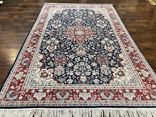 Persian Rug 6x9 Floral Medallion Handmade Wool Dark Blue Traditional Oriental Carpet