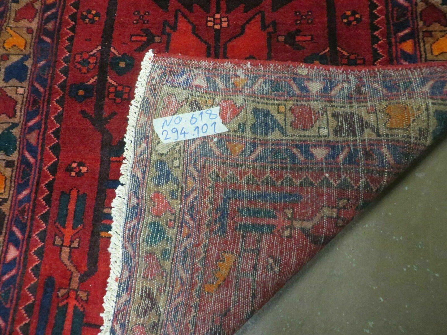 Antique Persian Hamadan Runner Handmade Wool Rug Red And Navy