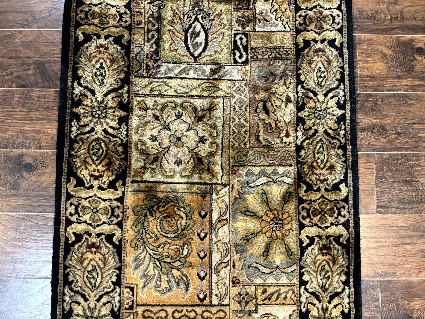 Indian Runner Rug 3x14 Panel Design Hand Knotted Wool Oriental Carpet For Hallway