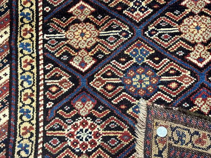 Antique Persian Rug Kurdish Runner 4x9 Panel Design Rainbow Border Rare Tribal Rug