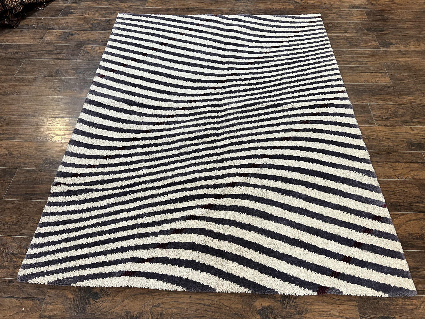 Zebra Shag Rug Vintage Wool Five Point Seven By Seven Point Four Feet Black And White Decor