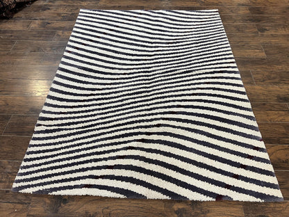 Zebra Shag Rug Vintage Wool Five Point Seven By Seven Point Four Feet Black And White Decor