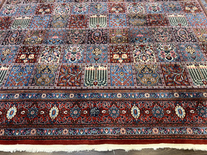 Persian Qum Rug 10x13 Panel Design Signed Red Multicolor 260 KPSI