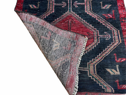 Handmade Wool Tribal Runner Rug 3X7 Geometric Boho Red Blue Organic Dyes