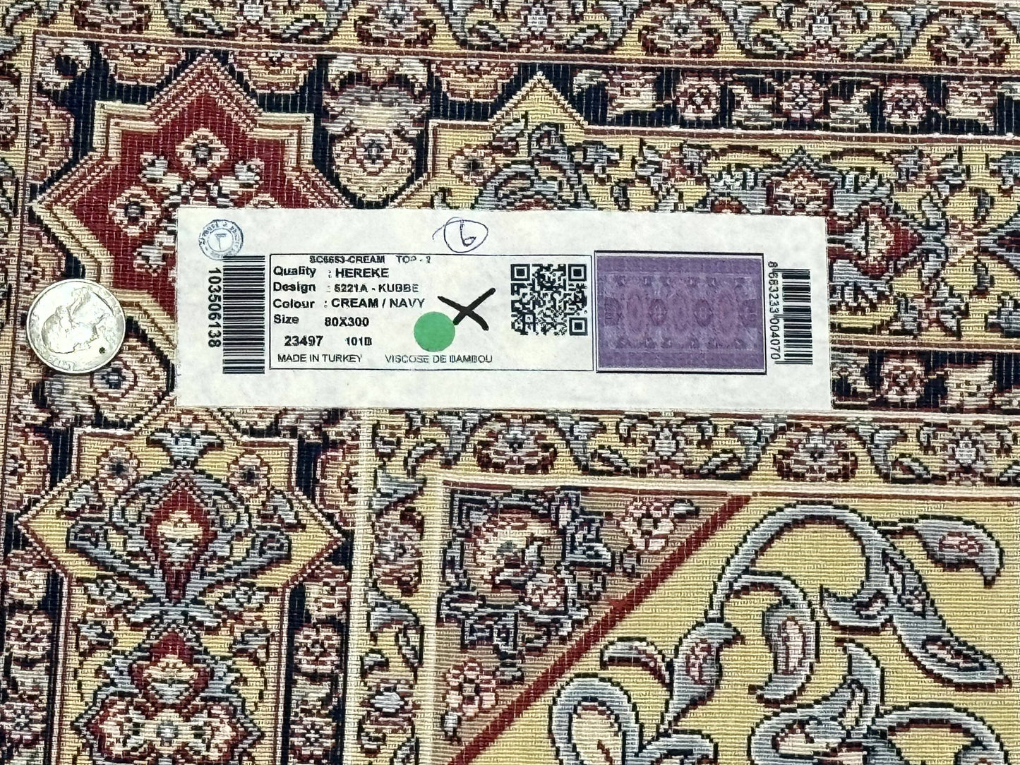 Turkish Silk Runner Rug 2.6x10 Dome Design Hereke Bamboo Silk Classic Runner