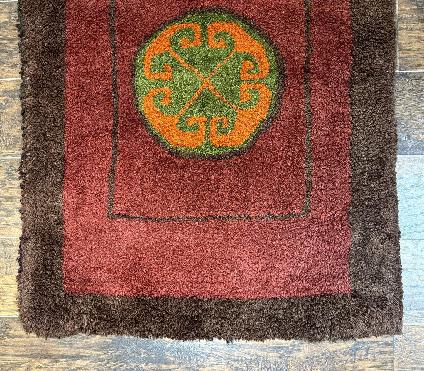 German Hooked Runner Rug 3x8 Vintage Wool Handmade Red Authentic Antique Style