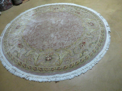 Round Handmade Chinese Floral Silk Wool Rug Oriental Carpet 6 Foot Size