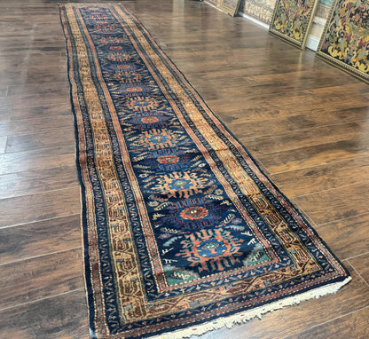 Antique Persian Runner Rug Sarab 3x17 Blue Handmade Wool Hallway Carpet