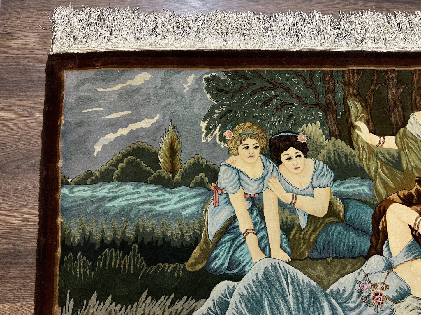 Persian Tabriz Pictorial Rug Hand Knotted Wool Rug 5x3 Vintage Semi Antique Oriental Carpet