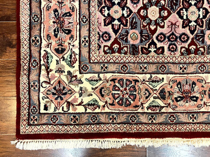 Indo Persian Rug 8x10 Handmade Vintage Wool Floral Allover Pattern Navy Ivory