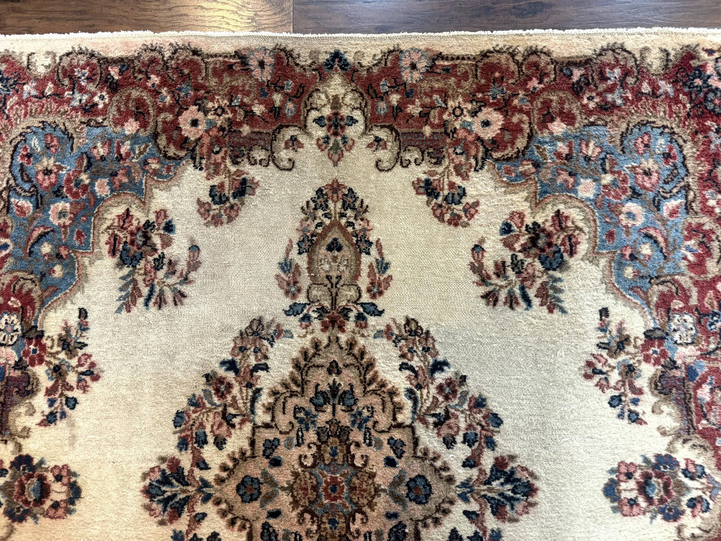 Persian Kerman Rug Square 5.5 by 5.5 Ft Beige Cream and Light Blue
