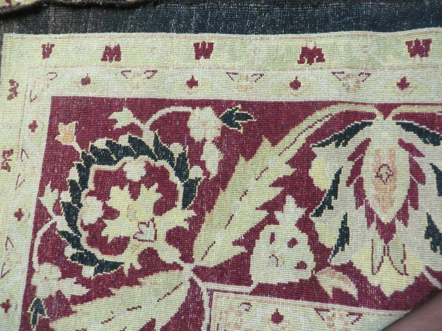 Vintage Indian Agra Hand Knotted Wool Rug 11x15 Floral Dark Brown